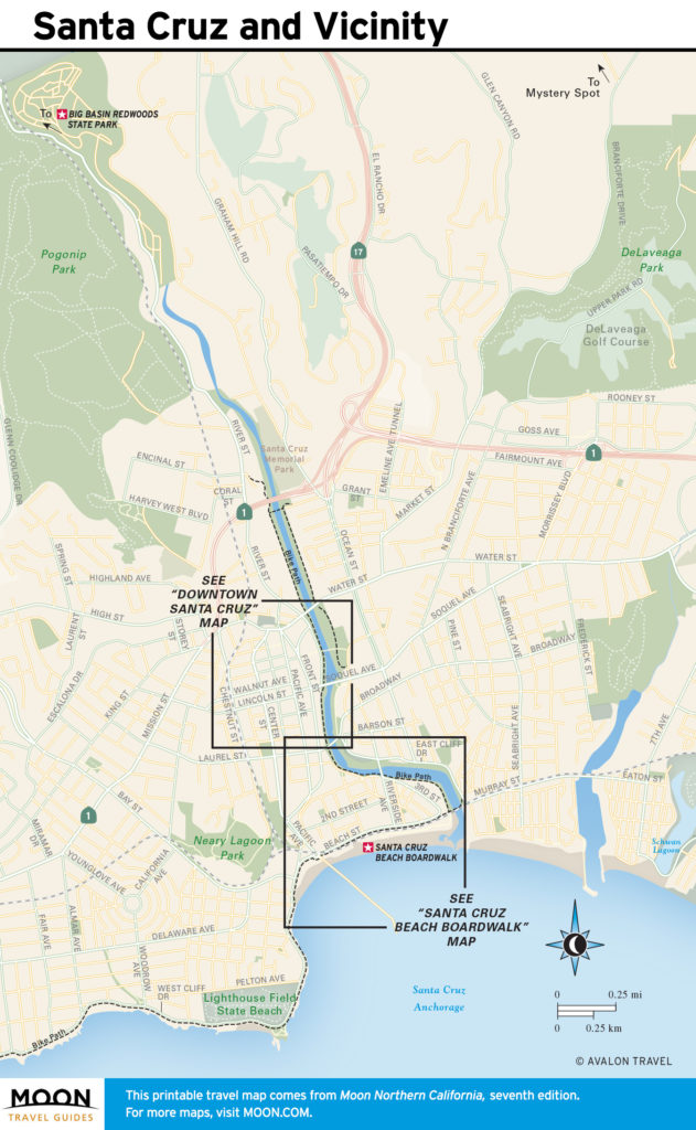 Travel map of Santa Cruz and Vicinity