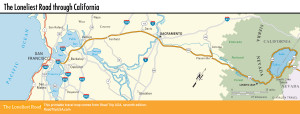 Map of the Loneliest Road through California.