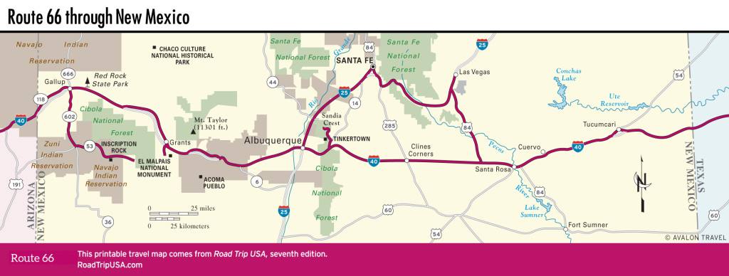 Map of Old Route 66 through New Mexico.