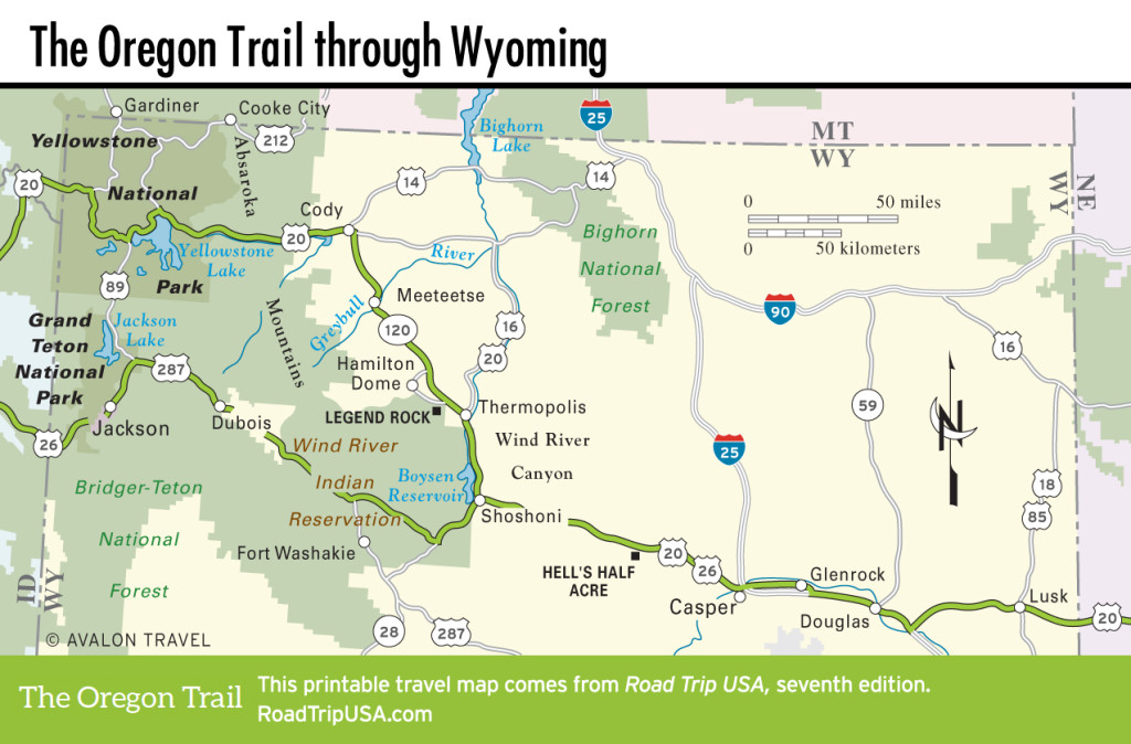 Map of the Oregon Trail through Wyoming.