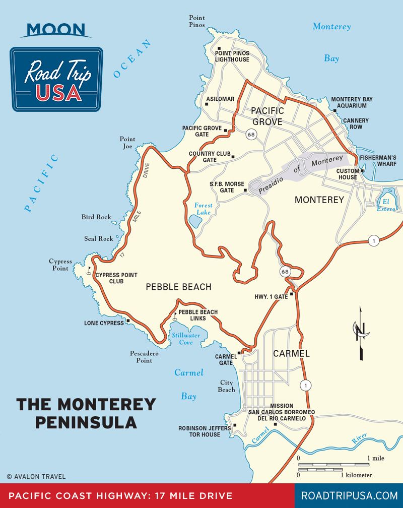 Map of 17 Mile Drive and Monterey Carmel - Pacific Coast Highway Road Trip