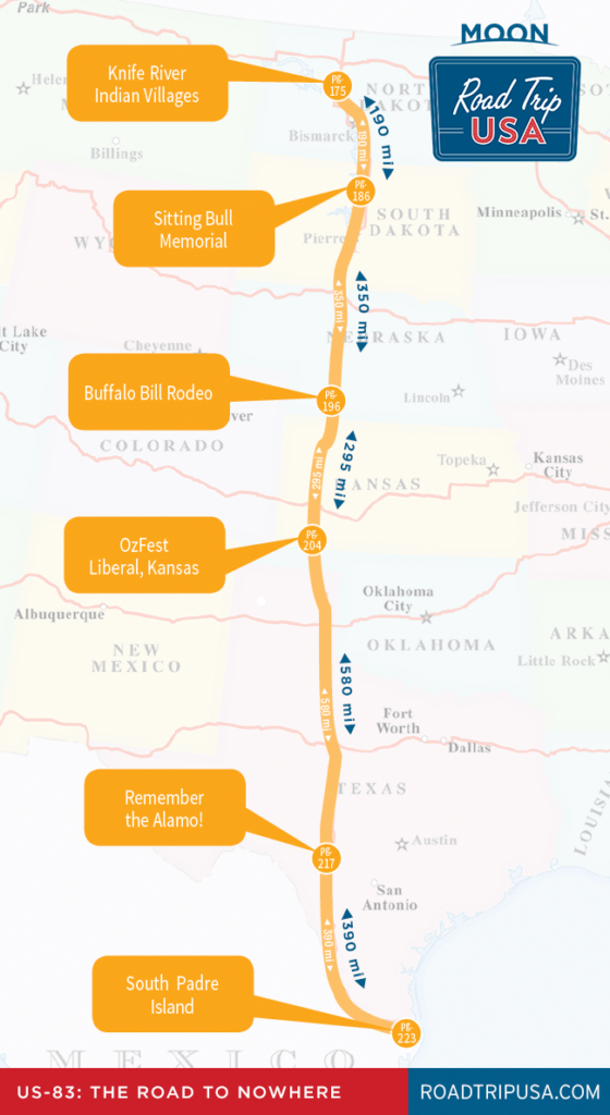 Map of US-83 the Road to Nowhere Road Trip Route from Canada to the Texas Gulf