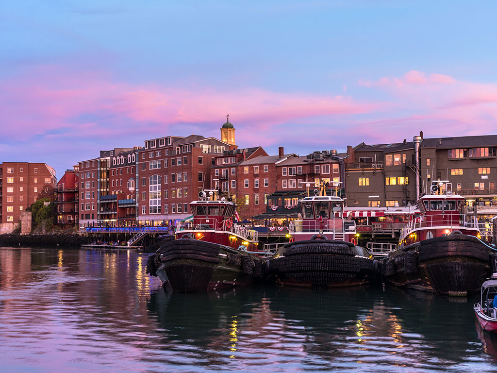 sunset over the waterfront in portsmouth new hampsire